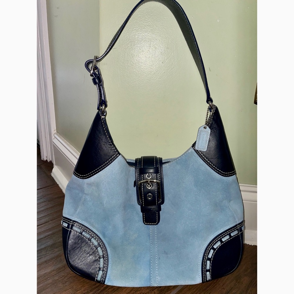VTG COACH Ergo Blue Suede Hobo Buckle Front 90s Y2K Purse Jackie Style